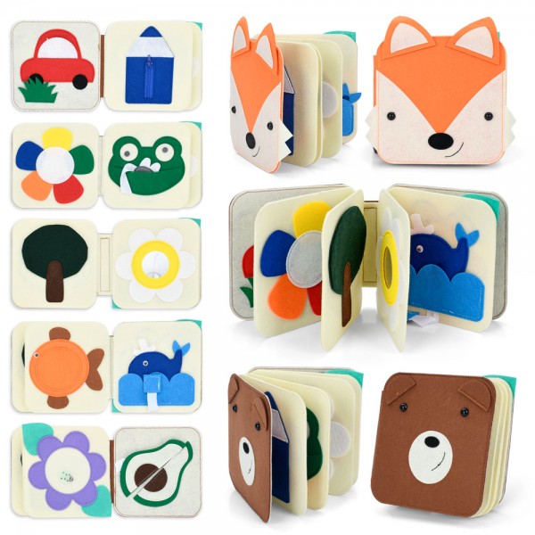 249086 Книжка 25002-25003 бізікнижка, 15-15-3,5см, застібка-блискавка, рух. деталі, дзеркало, 2 види.,кул.