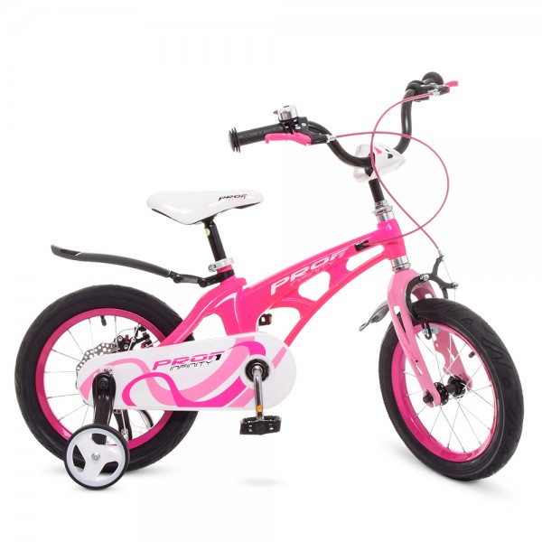 74252 Велосипед дитячий PROF1 16д. LMG16203 Infinity, магнез. рама, дзвінок, дод. кол., малиново-рожевий.