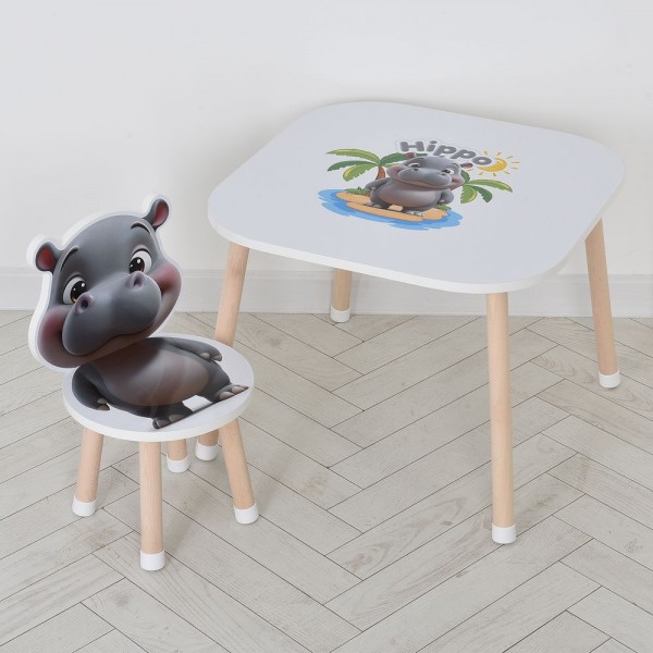244529 Столик M 502-6 1 стільчик, дерев'яний, бегемотик
