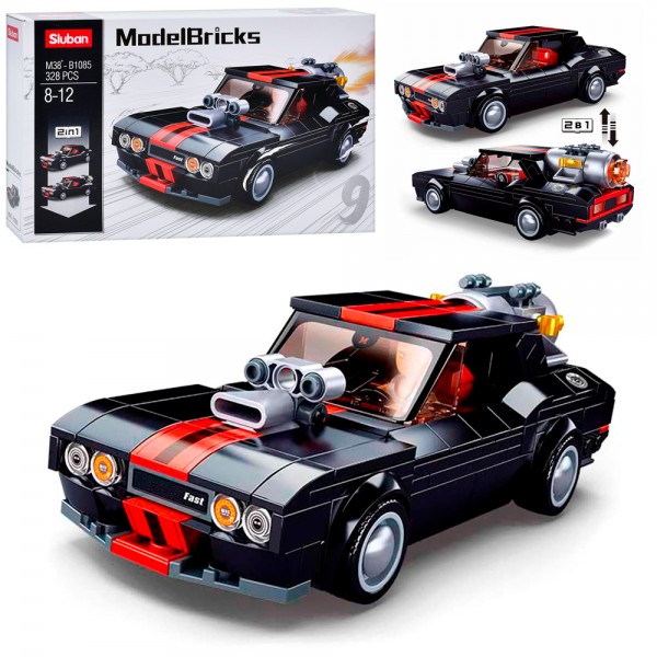 241504 Конструктор SLUBAN M38-B1085 машина, 2в1, 1:32, фігурка, 328 дет., кор., 30-19-7 см.
