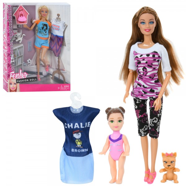 163086 Лялька FB029-1 шарнірна, тварина, манекен, плаття, 2 види (1 донька), кор., 25,5-32,5-7 см.