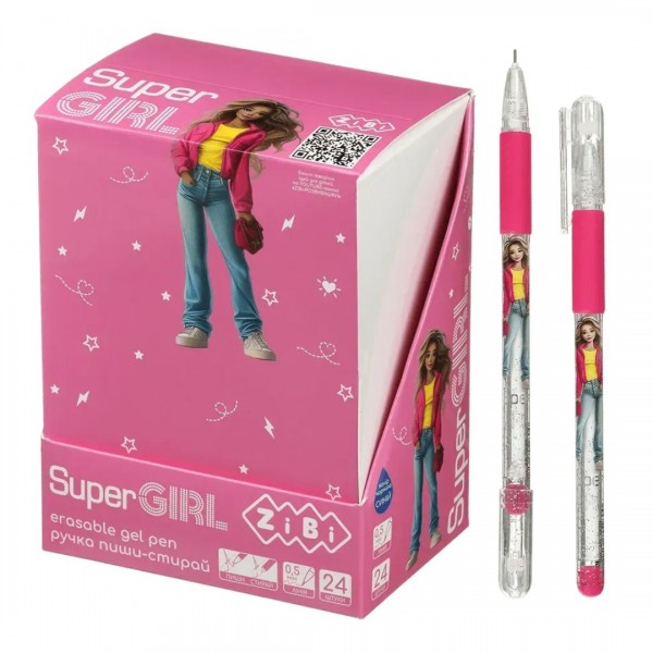 236793 Ручка гелева пиши-стирай SUPER GIRL з гумовим грипом, 0,5 мм, синя