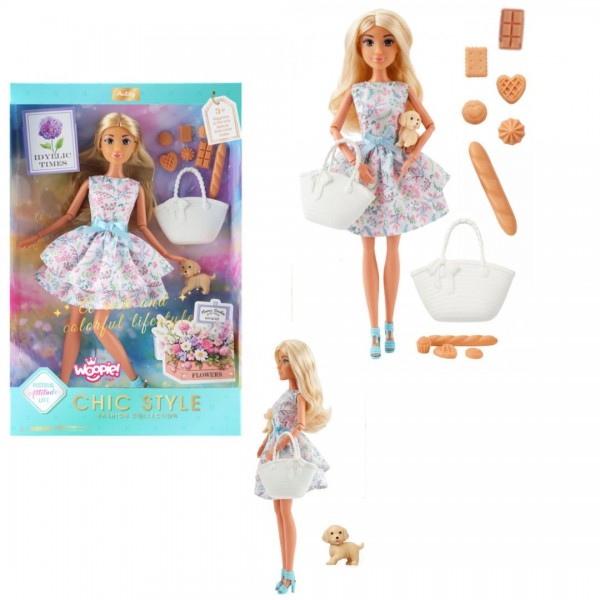 246574 Лялька 616590 30см, шарнірна, сумка, продукти, собака, кор., 21-33-5см