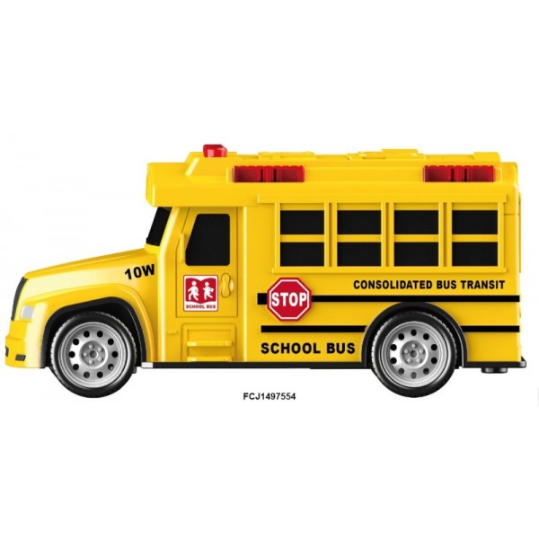 261875 Автобус 666-10W шкільний, муз., світло, гум. колеса, бат.(табл.), кор., 19-12,5-8,5 см.