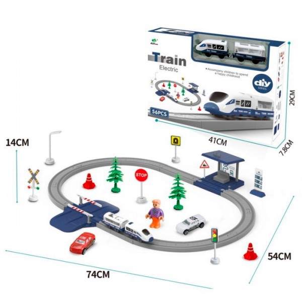 170383 Залізниця AU5881 56 дет., вагон, машинка (3 шт.), дорожні знаки, бат., кор., 41-29-8 см.
