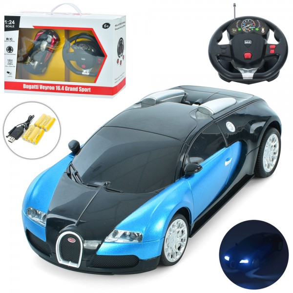 158833 Машина B24A радіокер., Bugatti, 1:24, акум., гум. колеса, USB, 2 кольори, світло, кор.,45-17-19,5 см