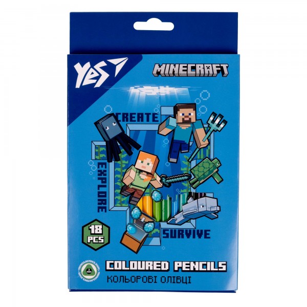 155563 Олівці кольорові YES 18 кол. "Minecraft"