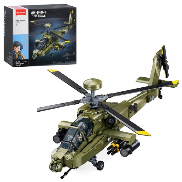 251433 Конструктор SLUBAN M38-B1536 військовий, вертоліт, 42,3см, 1:35, фігурка, 734дет,кор,30-28,5-14,5см