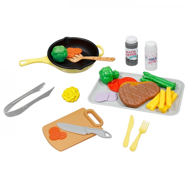 242784 Ігровий набір 111-90168-A010 набір зі стейком, сковорідка, посуд, продукти, 29пред.,кор.,30-23-7,5см