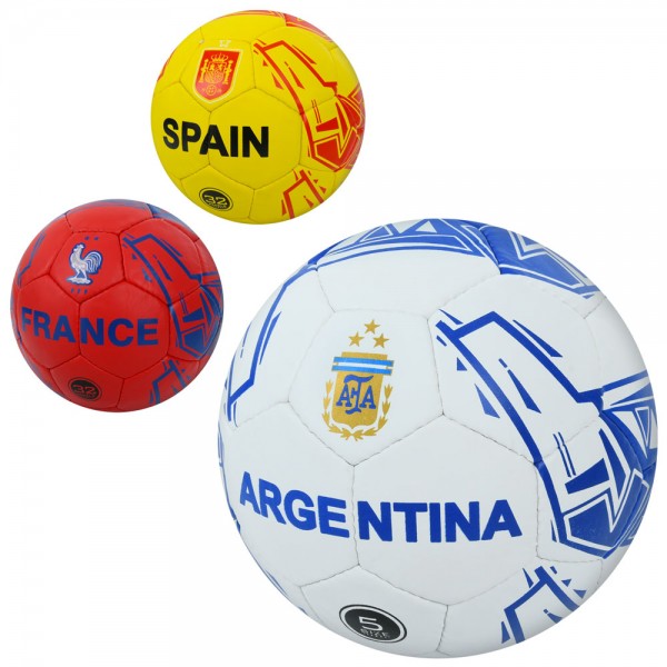165705 М'яч футбольний 2500-276 розмір 5, ПУ1, 4мм, ручна робота, 32 панелі, 400-420г, 3 види (країни),кул.