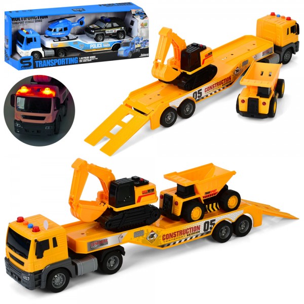 252120 Трейлер JS237-7-11  інерція, 1:16, 45см, звук, світло, транспорт 2шт (1в-будтехніка 2шт, 2в-машина