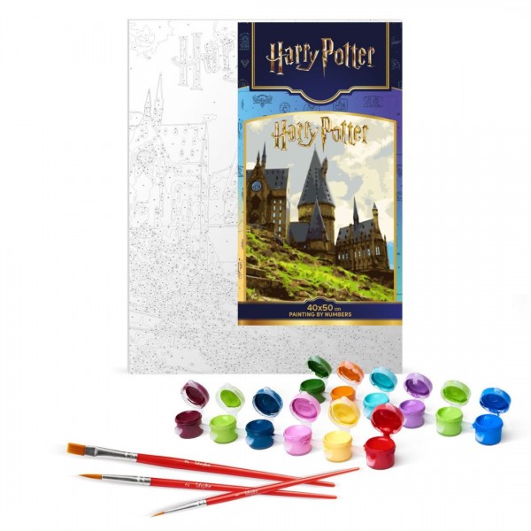 250611 Картина за номерами WB "Harry Potter: Пейзаж Гоґвортсу з фарбами металік" 40х50см