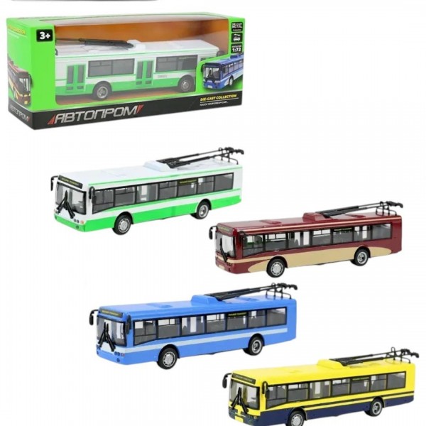 248141 Іграшка машина метал тролейбус 6407ABCD "АВТОПРОМ" 1:72 ,у кор.20*5,7*7,7см