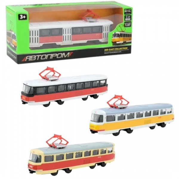 248142 Іграшка Трамвай мет. АВТОПРОМ арт. 6411ABD , 1:54, 3 кольор., короб. 19,5* 5*8см