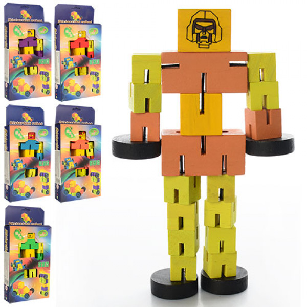 13891 Дерев'яна іграшка Дергунчик M00761 робот, 6 кольорів, кор., 23-11,5-3 см.