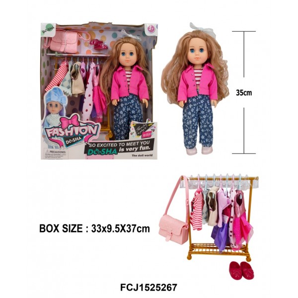 249586 Лялька AKG-0072 вбрання, сумка, взуття, вішалка-стійка, кор., 33,5-36,5-9 см.