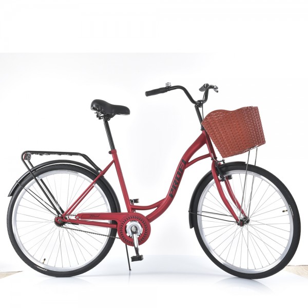 166415 Велосипед 28 д. MTB2804-1K сталева рама М, багажник, кошик, червоний.