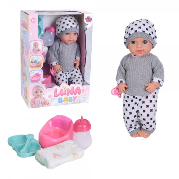 246992 Лялька AKG-0061 пупс, п'є-пісяє, горщик, пляшечка, соска, підгузок, посуд, бат., кор.,26,5-38-15,5см