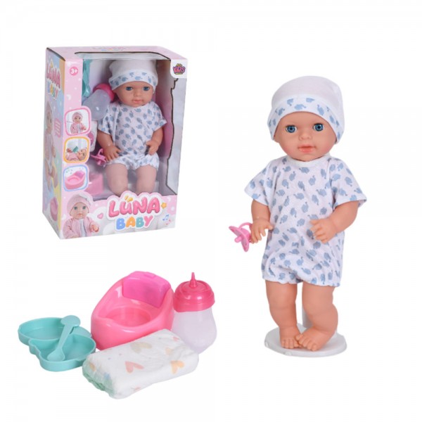 246993 Лялька AKG-0062 пупс, п'є-пісяє, горщик, пляшечка, соска, підгузок, посуд, бат., кор.,26,5-38-15,5см