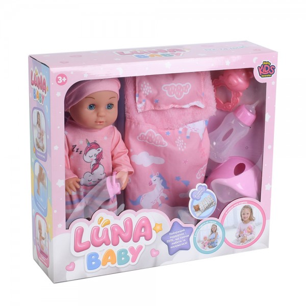 247167 Пупс AKG-0065 п'є-пісяє, горщик, пляшечка, соска, брязкальце, подушка,ковдра, кор., 37-22,5-10,5 см.