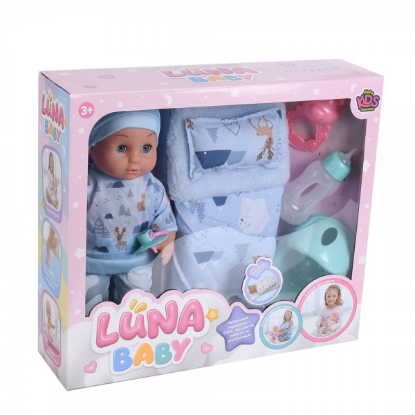 247168 Пупс AKG-0066 п'є-пісає, горщик, пляшечка, соска, брязкальце, подушка, ковдра, кор., 37-2,5-10,5 см.