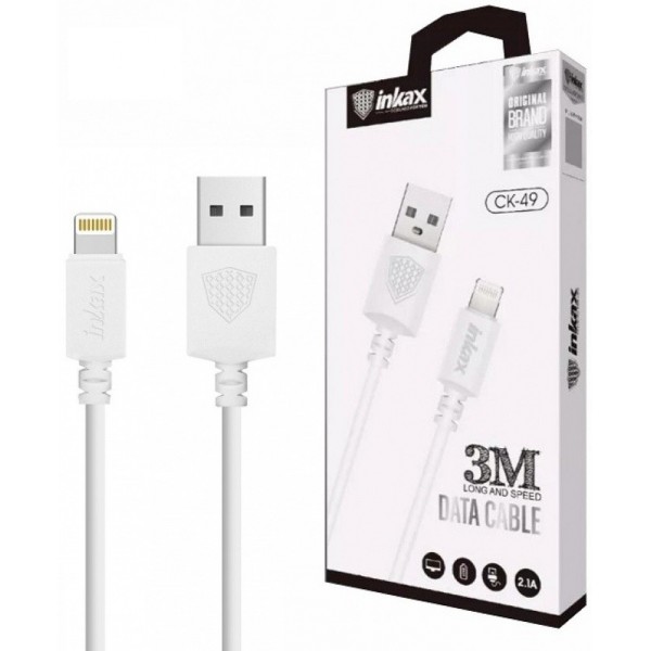 97006 USB-кабель inkax CK-49i lightning - 3м, 2,1А, White