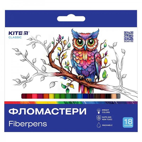 168547 Фломастери, набiр 18 шт. Kite Classic