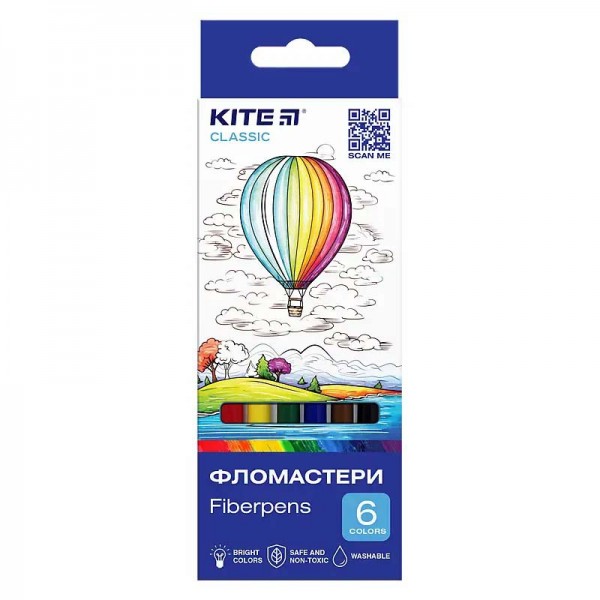168549 Фломастери, набiр 6 шт. Kite Classic