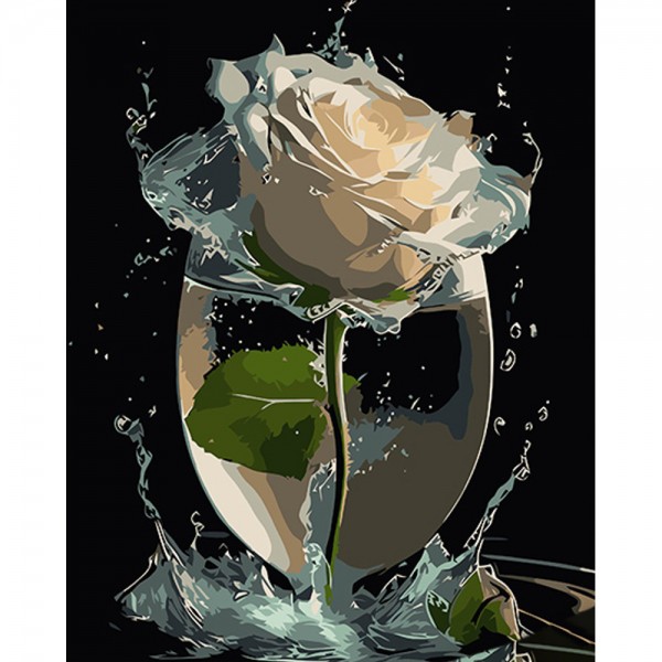 166617 Набір для розпису по номерах Троянда у скляній вазі Strateg на чорному фоні розміром 40х50 см (AH1001)