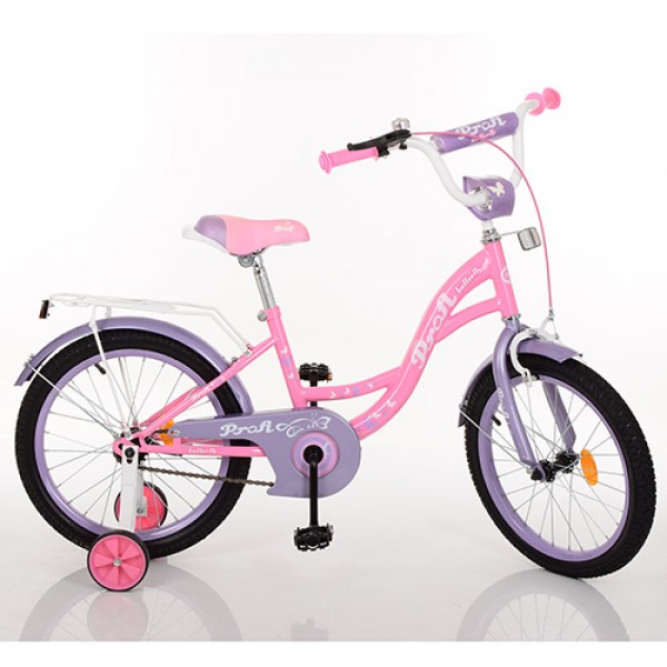 50552 Велосипед дитячий PROF1 18д. Y1821 Butterfly, дзвінок, дод. колеса, рожевий.