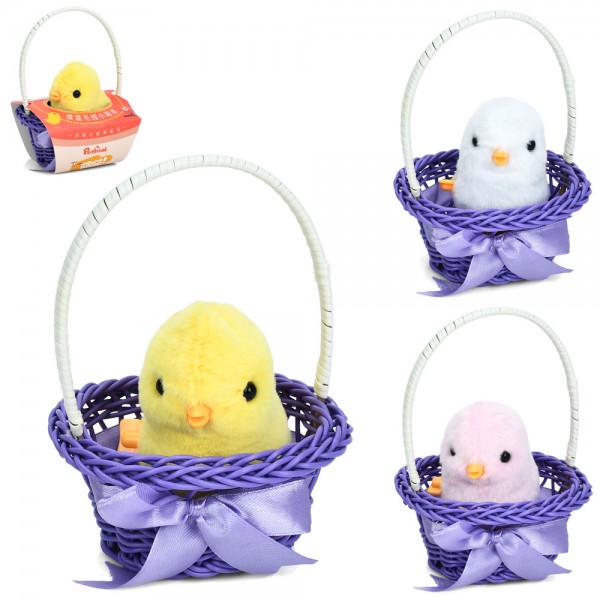 228426 Тварина 28S курча, заводна іграшка, плюш, кошик, 3 кольори, карт. обгортка, 11-15-10 см.