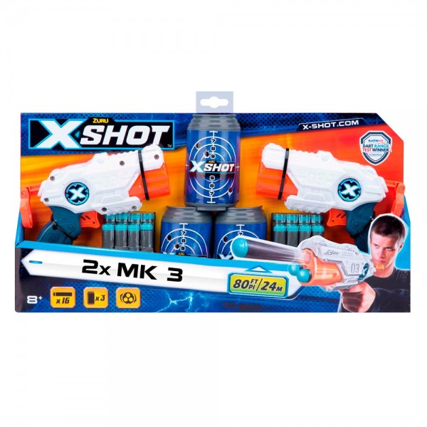 210185 X - Shot Набір скорострільних бластеров EXCEL Combo Pack (2 види зброї 3 Barrel Shooter, 3 банки, 12