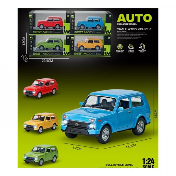 251930 Машина D700-19D інерція,1:24, звук,світло,відчиняються двері,гумові колеса,підст.4 кольори.бат.кор.