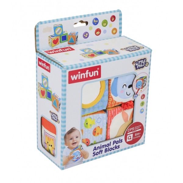 35938 Кубики 0178-NI WinFun  м'які, навч. (цифри, тварини), розтяжка, шарудить, дзеркальце, кор.