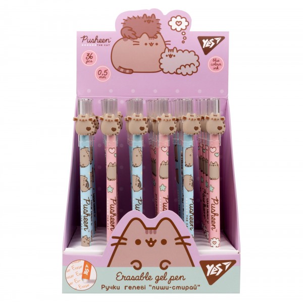 155593 Ручка гелева Yes пиши-стирай "Pusheen" 0,5 мм, синяя