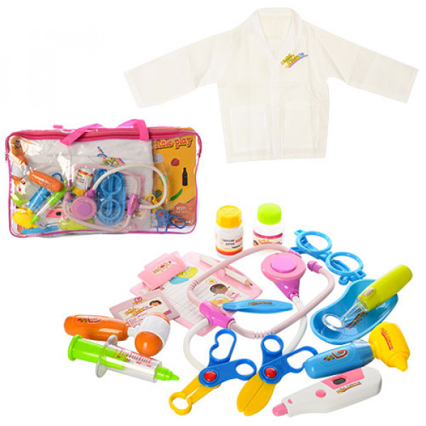 23506 Доктор 2001-03 (24шт) халат,стетоскоп(зв,св,),ножницы,14предметов,на бат(таб),в сумке,40,5-4-23,5см