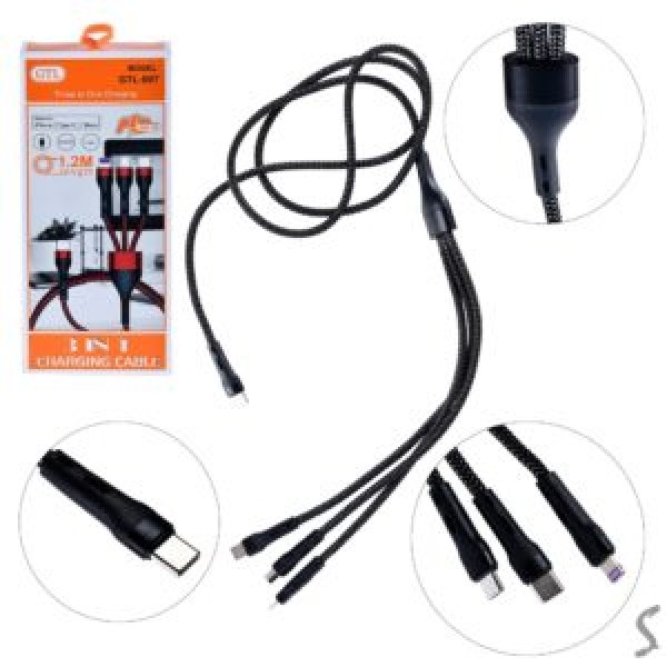 241302 Кабель GTL 3-in-1 Type-C to Lightning+Micro+Type-C PD 200W 1.2м WL-1442