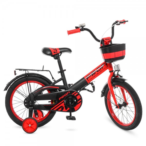 74480 Велосипед дитячий PROF1 16д. W16115-5 Original, крила, дзвінок, дод. колеса, червоно-чорний (мат).