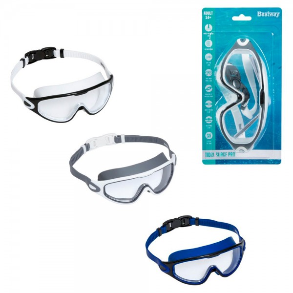 249102 Маска для плавання BW 21194 полікарбонатні лінзи, захист від протікання, вік 14+, 3 кольори, лист.