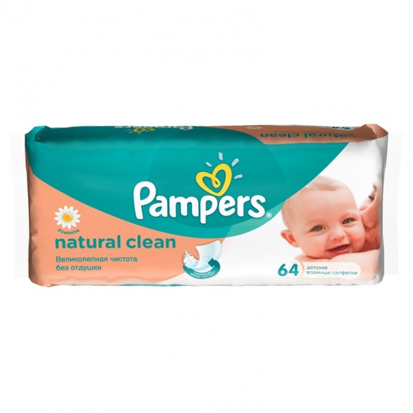 177623 Серветки вологі Pampers Naturaly Cleen, 64 шт