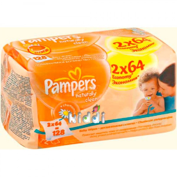 177624 Серветки вологі Pampers Naturaly Cleen Duo, змінний блок, 2х64 шт