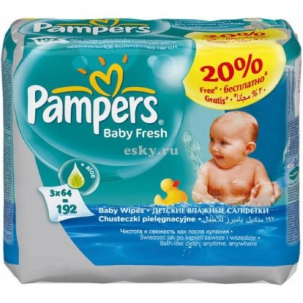 177625 Серветки вологі Pampers Baby Fresh, змінний блок, 3х64 шт