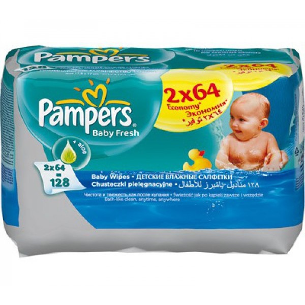 177645 Серветки вологі Pampers Baby Fresh, змінний блок Duo, 2х64 шт