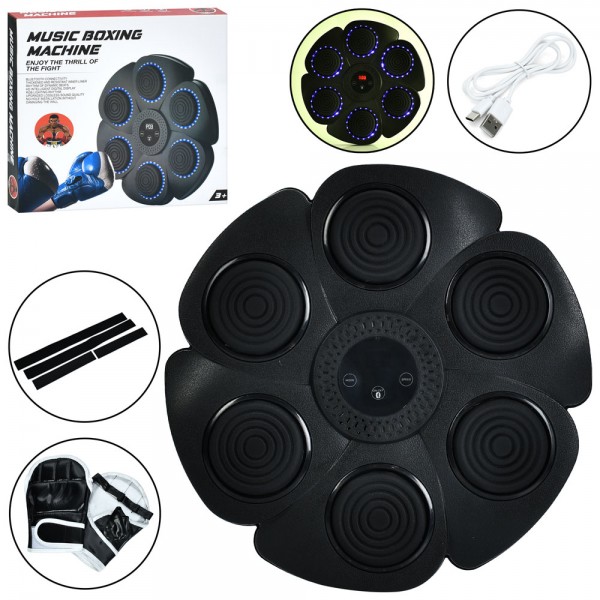 236802 Боксерський набір MS 4776-B 6 цілей,акум.,9 режимів,18швид.,TYPE-C,рукавички,чорний,муз.,світло,кор.