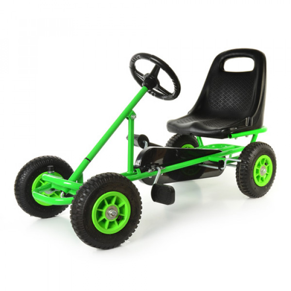 25054 Карт М 1503-5 мет., зелений, педальний, ручне гальмо, надувні колеса, ланцюнгова передача, 2-8 років