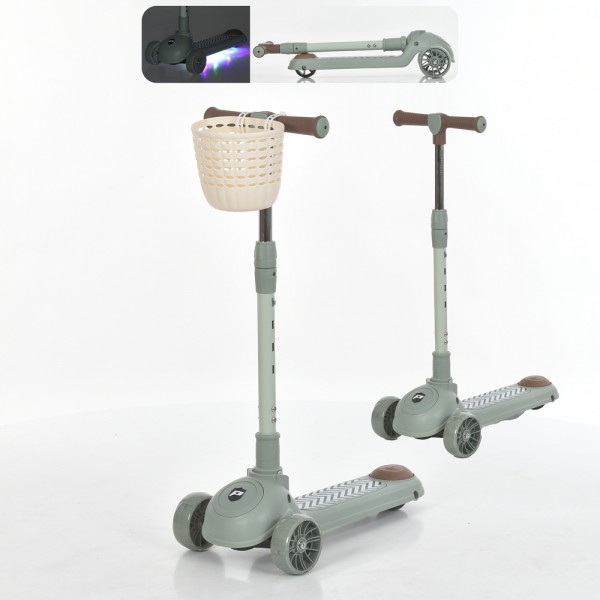 221663 Самокат JR3-141-GR метал+пластик,3 колеса,2передн.100мм,заднє 80мм,муз,світло,корзина,бат.,зелений