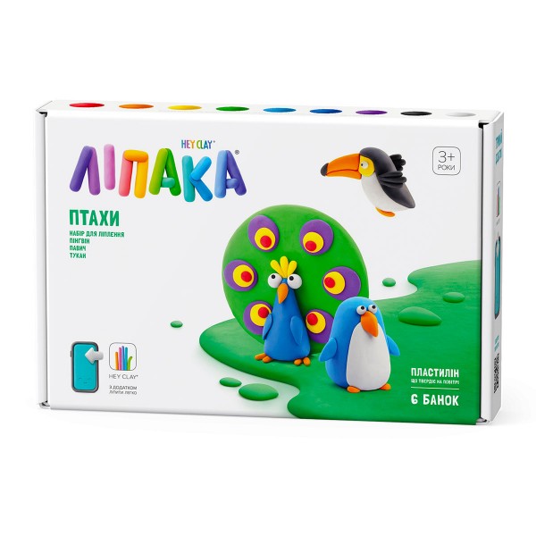 242725 Набір пластиліну, що самостійно твердіє, ЛІПАКА – ПТАХИ: ПІНГВІН, ПАВИЧ, ТУКАН