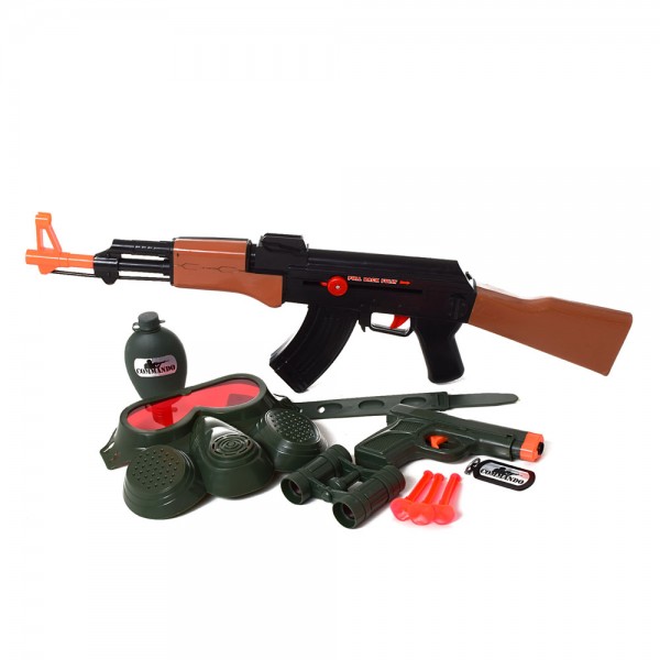 61452 Набір військового AK-907EG автомат-трещітка, пістолет, маска, бінокль, фляга, лист, 56-30-4 см.