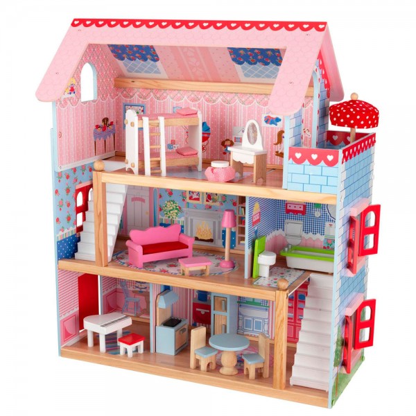 244309 Дерев'яна іграшка Будиночок MD 0156 71-60,5-31см,3 поверхи,LEDсвітло,меблі,на бат.,в кор.,65-48-12см