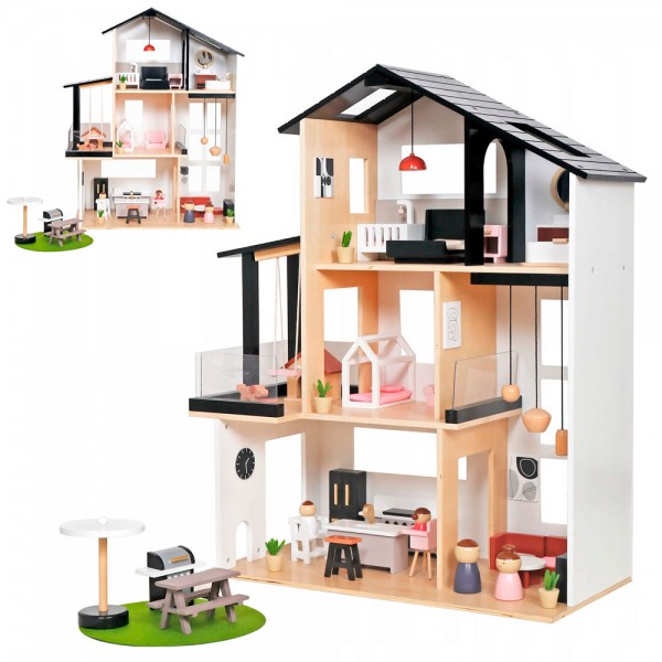 244316 Дерев'яна іграшка Будиночок MD 0157 59,5-30-в79см, 3 поверхи, меблі, фігурки, в кор-ці, 53,5-68-12см